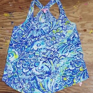 Lilly Pulitzer Blue and Green Patterned Tank Top